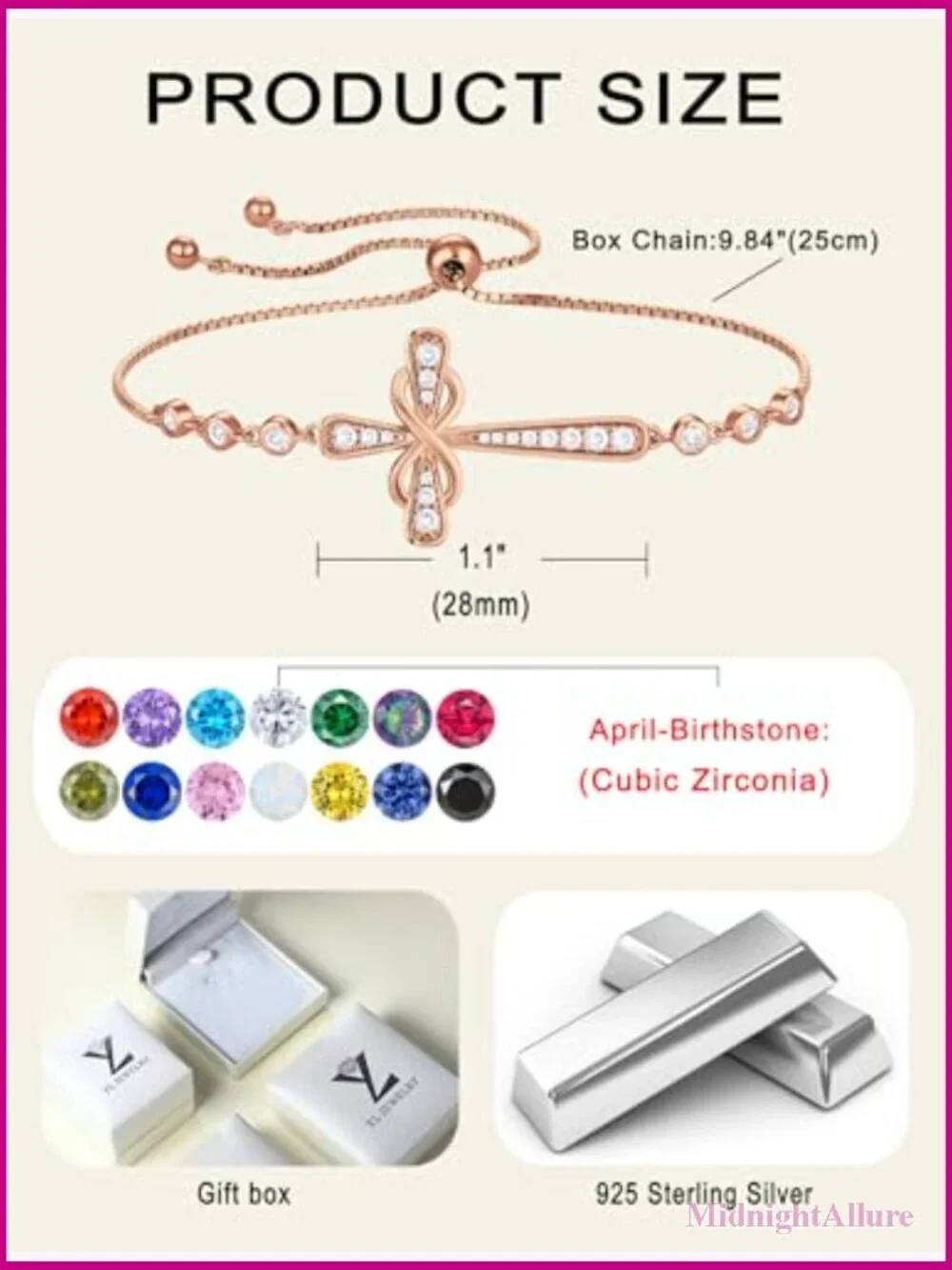 Sterling Silver Infinity Cross Link Bracelet for Women
